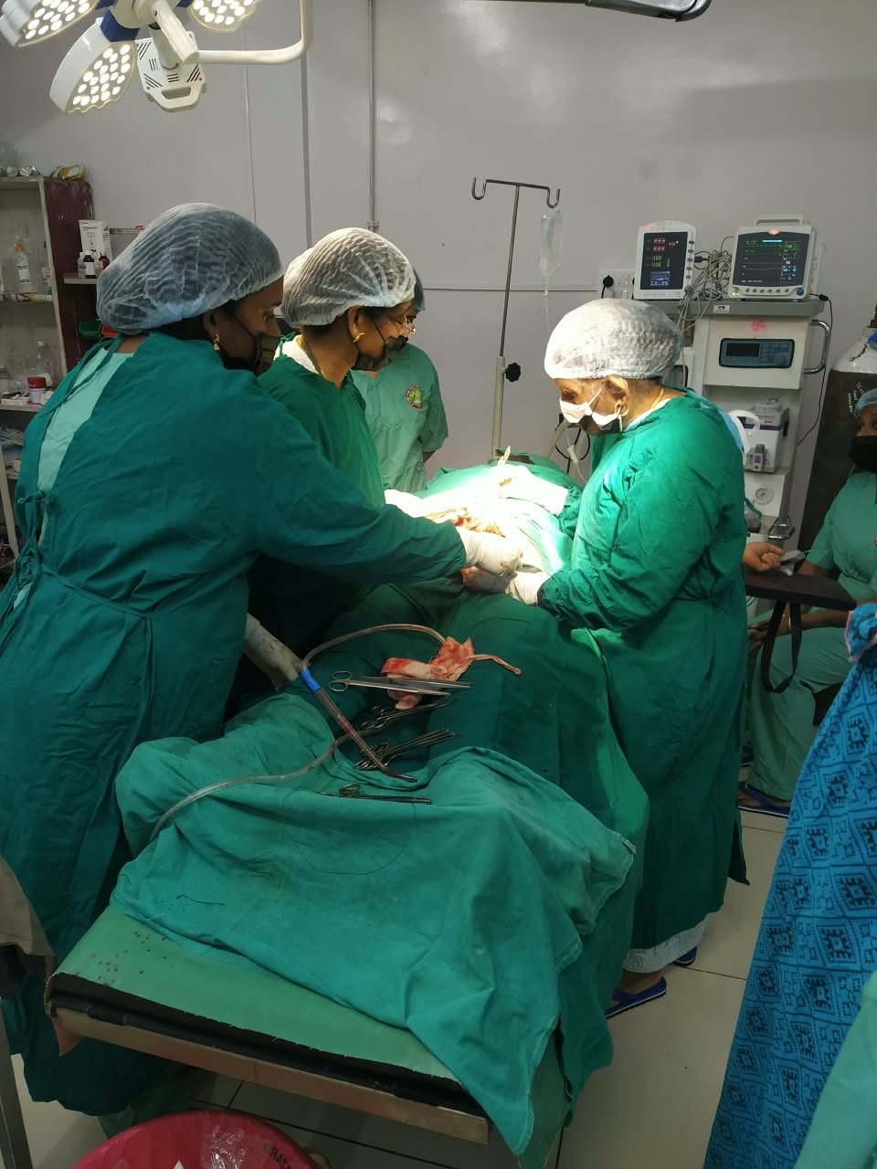 Gynaecology team operating in the main theatre
